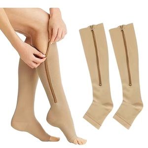 Toeless Compression Socks, Side Zip Up Knee high